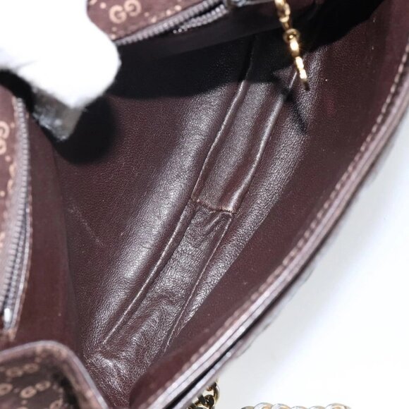GUCCI Micro GG Canvas Chain Shoulder Bag Suede Brown Gold Auth BA6560 - Picture 11 of 16